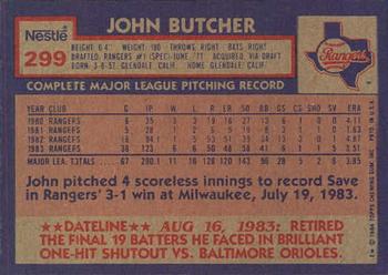 1984 Topps Nestle #299 John Butcher Back