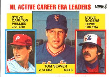 1984 Topps Nestle #708 NL Active Career ERA Leaders (Tom Seaver / Steve Carlton / Steve Rogers) Front