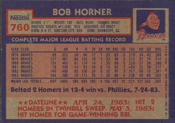 1984 Topps Nestle #760 Bob Horner Back