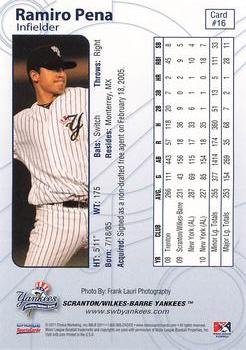 2011 Choice Scranton/Wilkes-Barre Yankees #16 Ramiro Pena Back