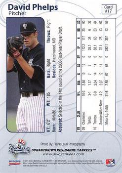 2011 Choice Scranton/Wilkes-Barre Yankees #17 David Phelps Back