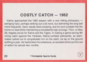 1983 Homeplate Sports Cards The Al Kaline Story: 30 Years A Tiger! - Red Back Border #23 Costly Catch - 1962 Back