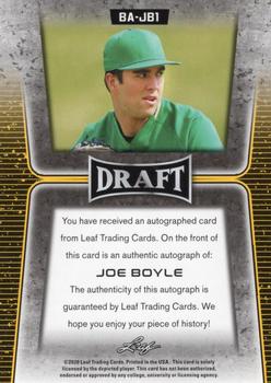 2020 Leaf Draft - Retail Autographs Gold #BA-JB1 Joe Boyle Back