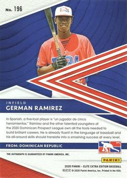2020 Panini Elite Extra Edition - Signatures #196 German Ramirez Back