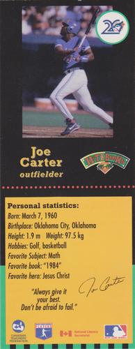1995-96 Hit the Books Toronto Blue Jays Bookmarks #NNO Joe Carter Front