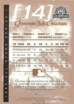 1995 SplitSecond Arizona Fall League All Stars #NNO Quinton McCracken Back