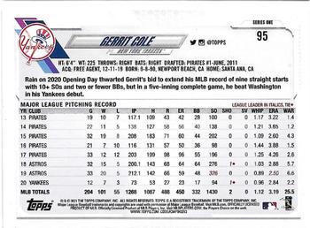 2021 Topps - Royal Blue #95 Gerrit Cole Back