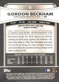 2010 Bowman Platinum #81 Gordon Beckham  Back
