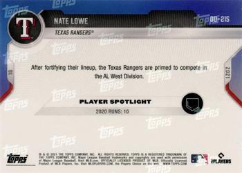 2021 Topps Now Road to Opening Day Texas Rangers #OD-215 Nate Lowe Back
