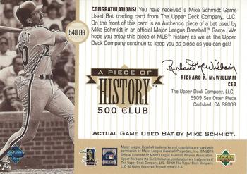 1999 Upper Deck MVP - A Piece of History 500 Club: Mike Schmidt #NNO Mike Schmidt Back