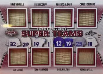 2021 Leaf Lumber - Super Teams Relics Red #ST-10 Dave Winfield / Joe Carter / Fred McGriff / Tony Fernandez / Roberto Alomar / Paul Molitor / Carlos Delgado / Vernon Wells Front