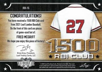 2021 Leaf Lumber - The 1500 RBI Club Platinum #RBI-15 Fred McGriff Back