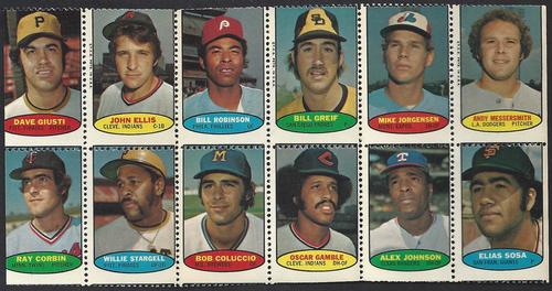 1974 Topps Stamps - Stamp Panels #NNO Dave Giusti / John Ellis / Bill Robinson / Bill Greif / Mike Jorgensen / Andy Messersmith / Ray Corbin / Willie Stargell / Bob Coluccio / Oscar Gamble / Alex Johnson / Elias Sosa Front