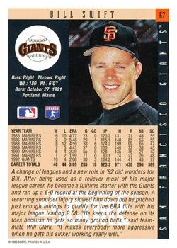 1993 Score #67 Bill Swift Back