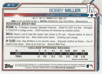 2021 Bowman - Prospects Camo #BP-75 Bobby Miller Back
