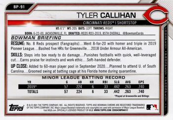 2021 Bowman - Prospects Green #BP-91 Tyler Callihan Back