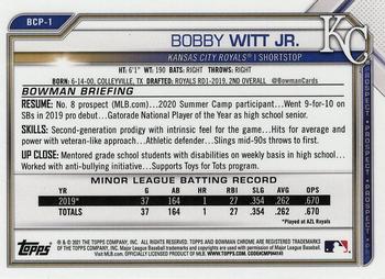 2021 Bowman - Chrome Prospects #BCP-1 Bobby Witt Jr. Back