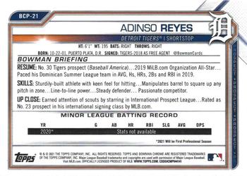 2021 Bowman - Chrome Prospects Atomic Refractor #BCP-21 Adinso Reyes Back