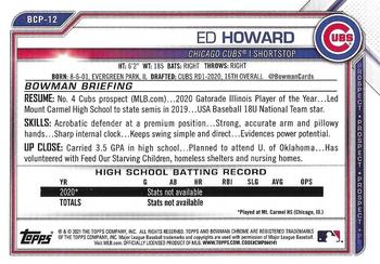2021 Bowman - Chrome Prospects Gold Refractor #BCP-12 Ed Howard Back