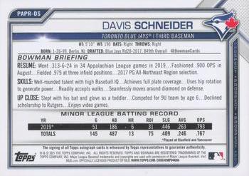 2021 Bowman - Prospect Autographs Gold #PAPR-DS Davis Schneider Back