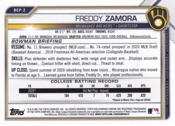 2021 Bowman - Chrome Prospects Fuchsia Shimmer Refractor #BCP-2 Freddy Zamora Back