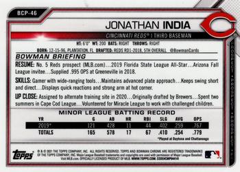 2021 Bowman - Chrome Prospects Fuchsia Shimmer Refractor #BCP-46 Jonathan India Back