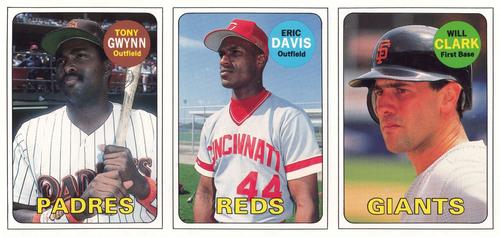 1990 Baseball Cards Magazine '69 Topps Repli-Cards - Panels #4-6 Will Clark / Eric Davis / Tony Gwynn Front