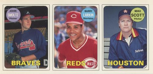 1990 Baseball Cards Magazine '69 Topps Repli-Cards - Panels #7-9 Mike Scott / Barry Larkin / John Smoltz Front