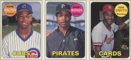 1990 Baseball Cards Magazine '69 Topps Repli-Cards #25-27 Ozzie Smith / Barry Bonds / Jerome Walton Front