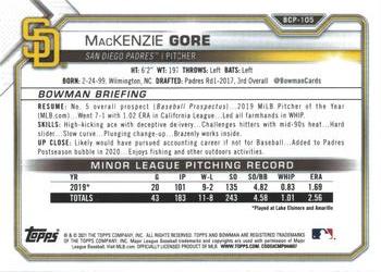 2021 Bowman - Chrome Prospects Mojo Refractor #BCP-105 MacKenzie Gore Back