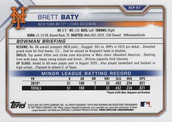 2021 Bowman - Chrome Prospects Mojo Refractor Pink #BCP-67 Brett Baty Back