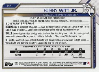2021 Bowman - Chrome Prospects Mojo Refractor Blue #BCP-1 Bobby Witt Jr. Back