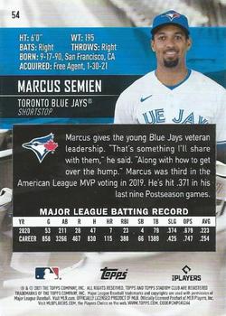 2021 Stadium Club - Black Foil #54 Marcus Semien Back