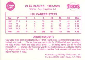 1988 McDag LSU Tigers Greats #11 Clay Parker Back
