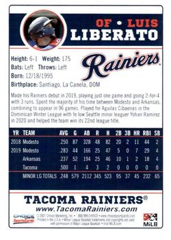 2021 Choice Tacoma Rainiers #09 Luis Liberato Back