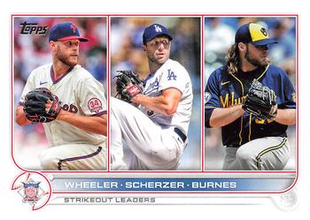 2022 Topps #127 NL Strikeout Leaders (Zack Wheeler / Max Scherzer / Corbin Burnes) Front