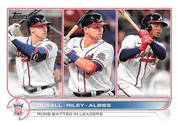 2022 Topps #181 NL RBI Leaders (Adam Duvall / Austin Riley / Ozzie Albies) Front
