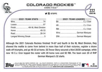 2022 Topps #222 Colorado Rockies Back