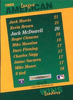 1993 Score - Select Stat Leaders #86 Jack McDowell Back