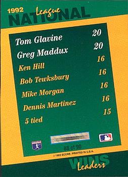 1993 Score - Select Stat Leaders #88 Tom Glavine / Greg Maddux Back