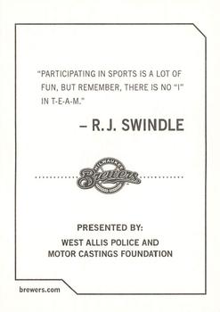 2009 Milwaukee Brewers Police - West Allis Police & Motor Castings Foundation #NNO R.J. Swindle Back