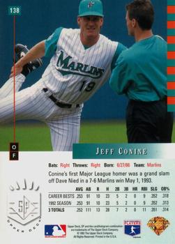 1993 SP #138 Jeff Conine Back