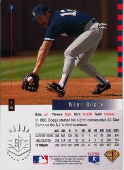 1993 SP #2 Wade Boggs Back