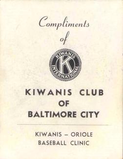 1959 Kiwanis Club Baltimore Orioles Clinic #NNO Ernest Johnson Back