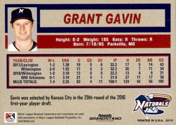 2019 Grandstand Northwest Arkansas Naturals #NNO Grant Gavin Back