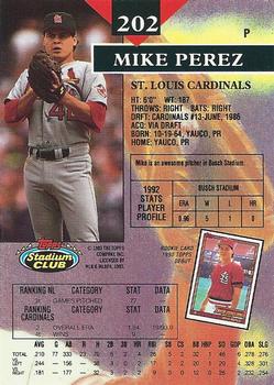 1993 Stadium Club #202 Mike Perez Back