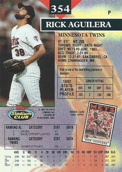 1993 Stadium Club #354 Rick Aguilera Back