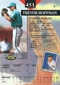 1993 Stadium Club #451 Trevor Hoffman Back