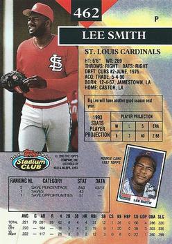 1993 Stadium Club #462 Lee Smith Back