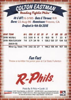 2021 Choice Reading Fightin Phils #10 Colton Eastman Back